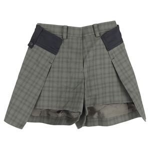 Sacai Layered Checked Cotton Shorts In Dark Green Cotton